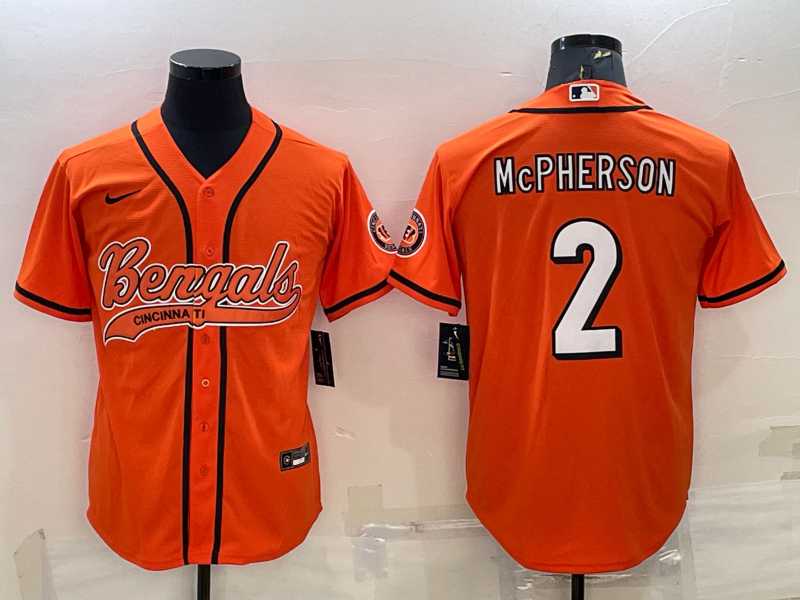 Men%27s Cincinnati Bengals #2 Evan McPherson Orange With Patch Cool Base Stitched Baseball Jersey